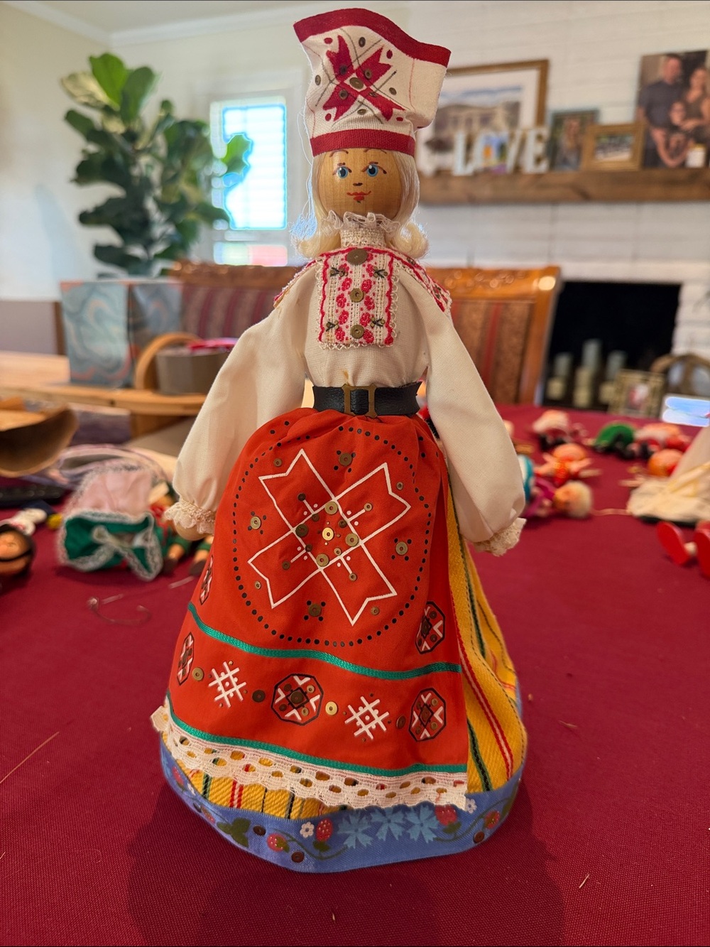 Traditional Red Folk Doll in Costume